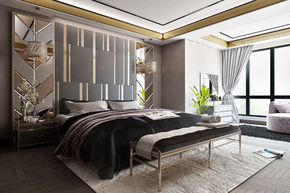 Casa Padrino Luxury Bedroom Set Gray / Gold / Silver - 1 Double Bed With  Headboard &amp; 2 Nightstands - Luxury Bedroom Furniture - Hotel Furniture - within Luxus Schlafzimmer Modern